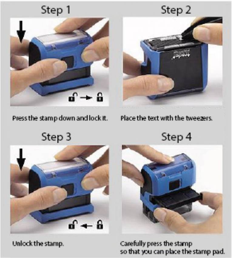 Cachet Tampon 6 lignes a composer soi-même 2 polices de caractères +1 pincette